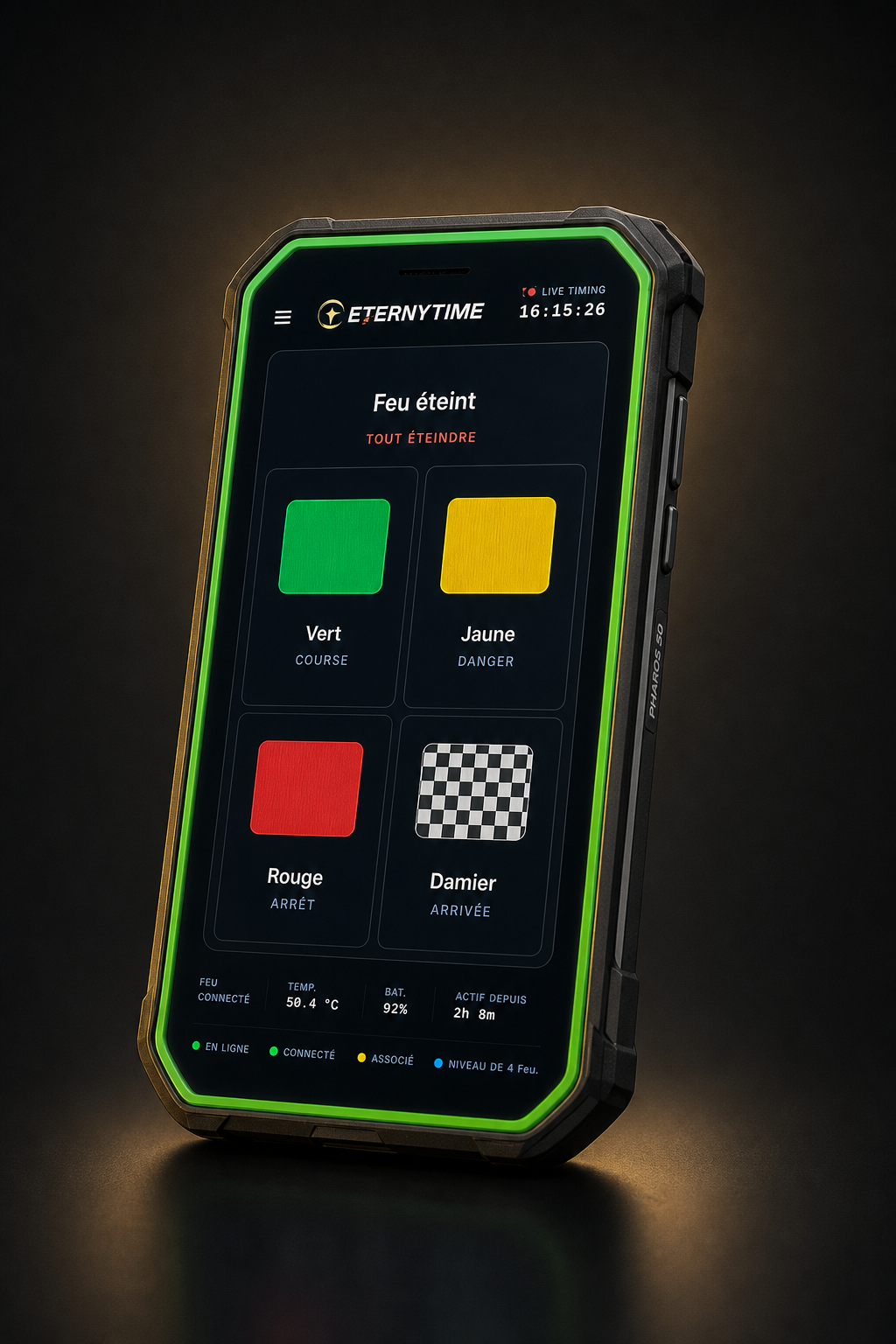 Application mobile ETERNYTIME PHAROS sur smartphone renforcé