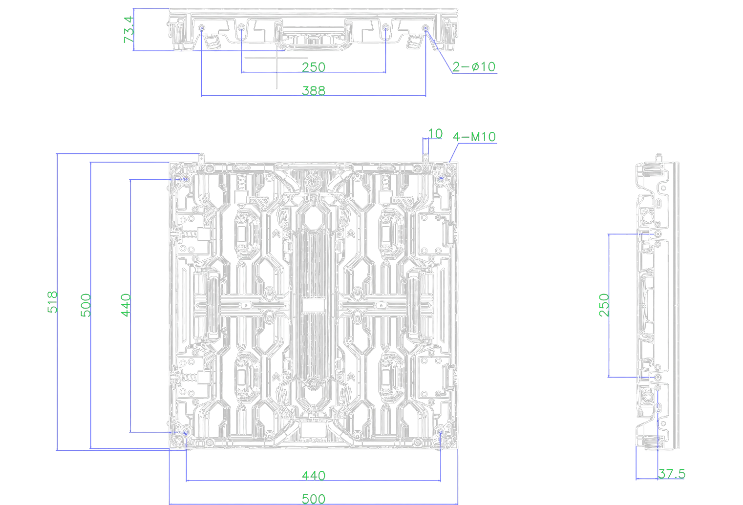 Plano técnico acotado del cabinet PHAROS 50 con fondo transparente