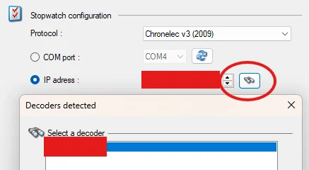 Recherche du décodeur avec le bouton jumelles dans Elite V3