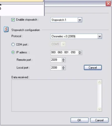 Elite V3 Zeitmesser-Konfiguration mit Chronelec v3 Protokoll und IP-Adresse