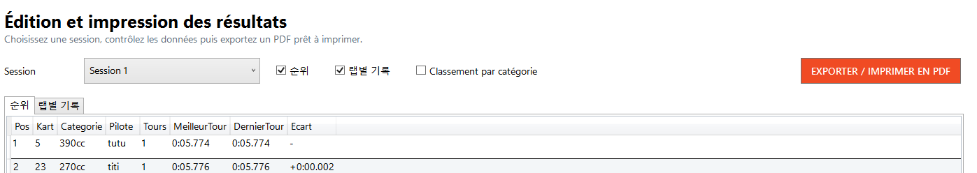 Édition et impression des résultats