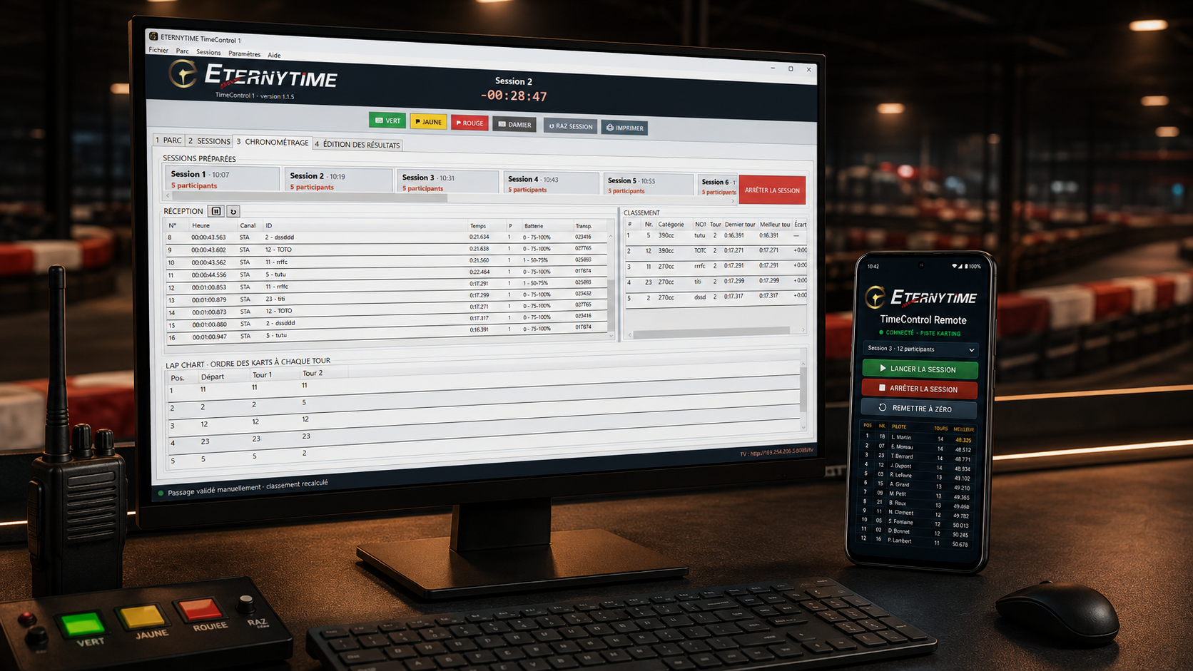 Logiciel de chronométrage karting ETERNYTIME TimeControl avec application Android TimeControl Remote